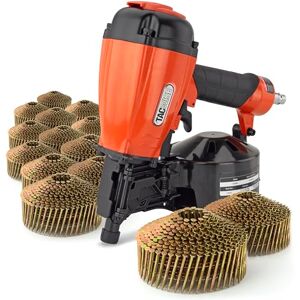 TACWISE 1796 FCN55V Pneumatisch Coil Nailer Nagelpistool met 5400 x Type 2,1/38 mm Verzinkte Spoelnagels op Conische Rol TACWISE 1796 FCN55V Pneumatisch Coil Nailer Nagelpistool met 5400 x Type 2,1/38 mm Verzinkte Spoelnagels op Conische Rol