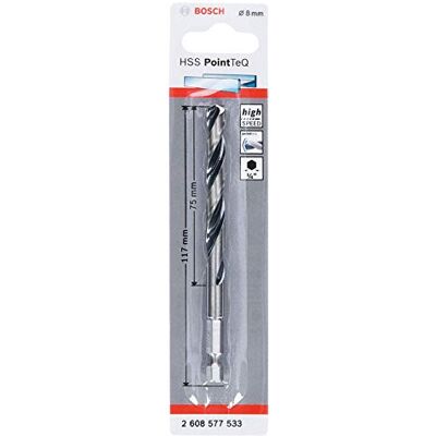 Bosch Professional PointTeQ Boor met zeskantschacht (voor metaal, Ø: 8,0 mm, Werklengte: 75 mm, Totale lengte: 117 mm, ¼" zeskantschacht, accessoire voor slagschroevendraaier en boor-/schroefmachine) Bosch Professional PointTeQ Boor met zeskantschacht (voor metaal, Ø: 8,0 mm, Werklengte: 75 mm, Totale lengte: 117 mm, ¼" zeskantschacht, accessoire voor slagschroevendraaier en boor-/schroefmachine)