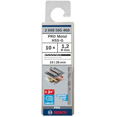 Bosch 10x PRO Metal HSS-G spiraalboor standaardlengte (voor Non-ferrometalen, Staal, Ø 1,20 mm, Professional Accessoires Boor-/schroefmachines) Bosch 10x PRO Metal HSS-G spiraalboor standaardlengte (voor Non-ferrometalen, Staal, Ø 1,20 mm, Professional Accessoires Boor-/schroefmachines)