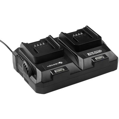 Högert Technik Dubbele acculader 18 V Duo 8 A voor elektrisch gereedschap, snellader met twee laadpoorten, intelligente elektronica, led-display en actieve ventilator Högert Technik Dubbele acculader 18 V Duo 8 A voor elektrisch gereedschap, snellader met twee laadpoorten, intelligente elektronica, led-display en actieve ventilator