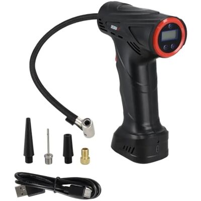 Dedra Draadloze luchtpomp 1500 mAh, diverse ventielopzetstukken, manometer, led-display, instelbare streefdruk, geïntegreerde batterij, automatische uitschakeling, USB-C-poort Dedra Draadloze luchtpomp 1500 mAh, diverse ventielopzetstukken, manometer, led-display, instelbare streefdruk, geïntegreerde batterij, automatische uitschakeling, USB-C-poort