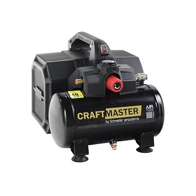 SCHNEIDER AIRSYSTEMS SCHNEIDER CRAFTMASTER, stille, draagbare, olievrije compressor, tank van 6 liter, maximale druk: 8 bar, vermogen: 0,75 pk, geluidsniveau: 49 dB LwA SCHNEIDER AIRSYSTEMS SCHNEIDER CRAFTMASTER, stille, draagbare, olievrije compressor, tank van 6 liter, maximale druk: 8 bar, vermogen: 0,75 pk, geluidsniveau: 49 dB LwA