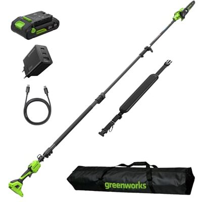Greenworks 24V Telescopische Hochentaster Borstelloos, 20m/s, 20cm Blad, Auto-Olie, Snoeien, incl. 3Ah Accu & 65W Snellader Greenworks 24V Telescopische Hochentaster Borstelloos, 20m/s, 20cm Blad, Auto-Olie, Snoeien, incl. 3Ah Accu & 65W Snellader