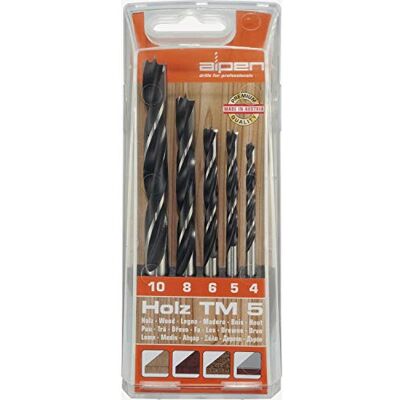 Alpen 5-delige boor-/houtboorset TM 5, 5-delig. CV-/HSS machineboren zijn hittebestendig tot 250 °C, de spiraalboren zijn geschikt voor het boren van zacht en hardhout, nauwkeurig Ø 4/5 / 6/8 / 10 Alpen 5-delige boor-/houtboorset TM 5, 5-delig. CV-/HSS machineboren zijn hittebestendig tot 250 °C, de spiraalboren zijn geschikt voor het boren van zacht en hardhout, nauwkeurig Ø 4/5 / 6/8 / 10