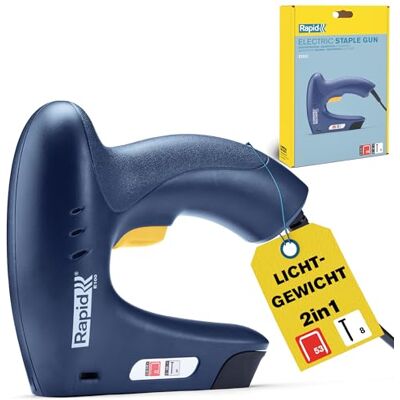 Rapid E100 elektrische tacker voor No. 53 nieten & Brads No. 8 Lichter elektrische tacker voor DIY; No. 53 nieten 6-14 mm & Brads No. 8 15 mm; veiligheidsneus; ergonomisch; combimagazijn Rapid E100 elektrische tacker voor No. 53 nieten & Brads No. 8 Lichter elektrische tacker voor DIY; No. 53 nieten 6-14 mm & Brads No. 8 15 mm; veiligheidsneus; ergonomisch; combimagazijn
