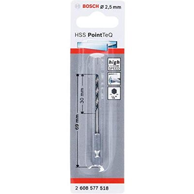 Bosch Professional PointTeQ Boor met zeskantschacht (voor metaal, Ø: 2,5 mm, Totale lengte: 69 mm, ¼" zeskantschacht, accessoire voor slagschroevendraaier en boor-/schroefmachine) Bosch Professional PointTeQ Boor met zeskantschacht (voor metaal, Ø: 2,5 mm, Totale lengte: 69 mm, ¼" zeskantschacht, accessoire voor slagschroevendraaier en boor-/schroefmachine)