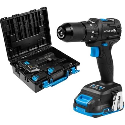 Högert TECHNIK Borstelloze klopboorschroevendraaier, 18 V, 40 Nm, compacte boormachine met 2 accu's van 2 Ah, oplader 4 A en koffer voor beton, hout, metaal Högert TECHNIK Borstelloze klopboorschroevendraaier, 18 V, 40 Nm, compacte boormachine met 2 accu's van 2 Ah, oplader 4 A en koffer voor beton, hout, metaal