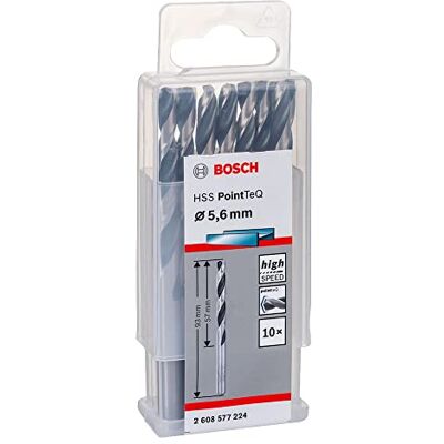 Bosch Professional 10 Stuks HSS Spiraalboor PointTeQ (voor metaal, 5,6 x 57 x 93 mm, accessoire boor-/schroefmachine) Bosch Professional 10 Stuks HSS Spiraalboor PointTeQ (voor metaal, 5,6 x 57 x 93 mm, accessoire boor-/schroefmachine)