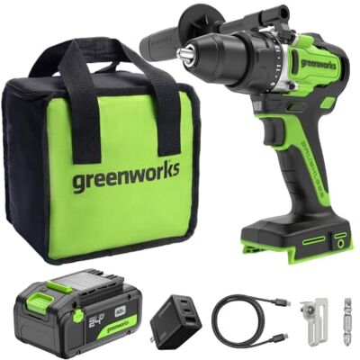 Greenworks accu klopboor-/schroefmachine 24V 90Nm Kit (li-ion, koolborstelloze motor, metalen snelspanboorkop 21mm, incl. 4.0Ah accu en lader 65W USB-C) Greenworks accu klopboor-/schroefmachine 24V 90Nm Kit (li-ion, koolborstelloze motor, metalen snelspanboorkop 21mm, incl. 4.0Ah accu en lader 65W USB-C)