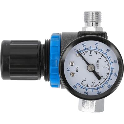 Högert Technik Drukregelaar met manometer, 1/4 inch voor verfpistolen, persluchtgereedschap, compressoraccessoires, instelbare luchtdrukregelaar tot 12 bar, 174 psi Högert Technik Drukregelaar met manometer, 1/4 inch voor verfpistolen, persluchtgereedschap, compressoraccessoires, instelbare luchtdrukregelaar tot 12 bar, 174 psi