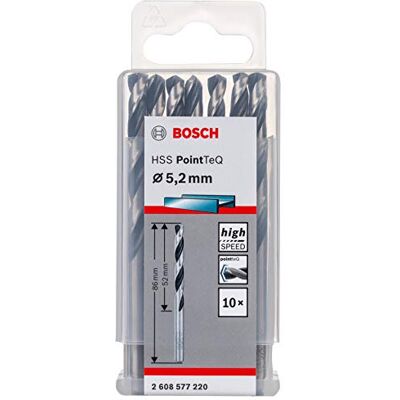 Bosch Professional 10 Stuks HSS Spiraalboor PointTeQ (voor metaal, 5,2 x 52 x 86 mm, accessoire boor-/schroefmachine) Bosch Professional 10 Stuks HSS Spiraalboor PointTeQ (voor metaal, 5,2 x 52 x 86 mm, accessoire boor-/schroefmachine)