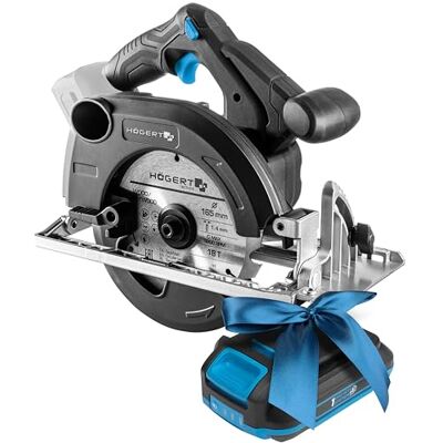 Högert TECHNIK Accu-handcirkelzaag, 18 V, borstelloze motor, draadloos, 0-5000 omw/min, 165 mm schijfdiameter, gereedschaploze instellingen, led, aluminium bescherming + PROMO 2,0 Ah Högert TECHNIK Accu-handcirkelzaag, 18 V, borstelloze motor, draadloos, 0-5000 omw/min, 165 mm schijfdiameter, gereedschaploze instellingen, led, aluminium bescherming + PROMO 2,0 Ah