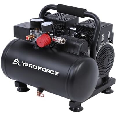 Yard Force EX ARC06 Silent Compressor 6 liter, olievrij en onderhoudsarm, 8 bar werkdruk, 67 dB stil, 550 W dubbele cilinder (106 l/min), drukregelaar + manometer, draaggreep en rubberen voetjes Yard Force EX ARC06 Silent Compressor 6 liter, olievrij en onderhoudsarm, 8 bar werkdruk, 67 dB stil, 550 W dubbele cilinder (106 l/min), drukregelaar + manometer, draaggreep en rubberen voetjes