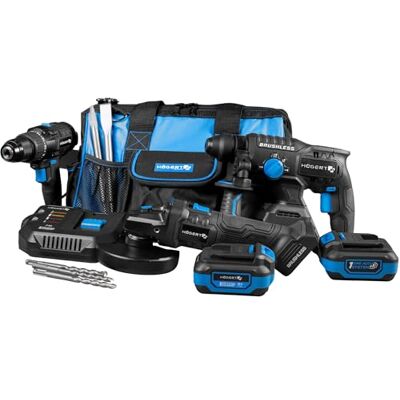 Högert TECHNIK Gereedschapsset 18V BL CONSTRUCTION – borstelloze boorschroevendraaier 80 Nm, boorhamer, haakse slijper 125 mm, 2 x accu 4 Ah, oplader 4 A Högert TECHNIK Gereedschapsset 18V BL CONSTRUCTION – borstelloze boorschroevendraaier 80 Nm, boorhamer, haakse slijper 125 mm, 2 x accu 4 Ah, oplader 4 A
