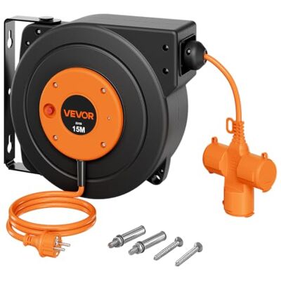 VEVOR Elektrische kabelhaspel intrekbare kabel 15 m wandspoel plafond Zelfoprolend, oververhittingsbeveiliging, houder draaibaar 180°, behuizing van PP, intrekbare kabel 1,5 mm² VEVOR Elektrische kabelhaspel intrekbare kabel 15 m wandspoel plafond Zelfoprolend, oververhittingsbeveiliging, houder draaibaar 180°, behuizing van PP, intrekbare kabel 1,5 mm²