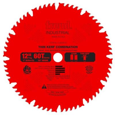 Freud LU83R012: 12" x 60T dunne Kerf Combinatie Blade Freud LU83R012: 12" x 60T dunne Kerf Combinatie Blade