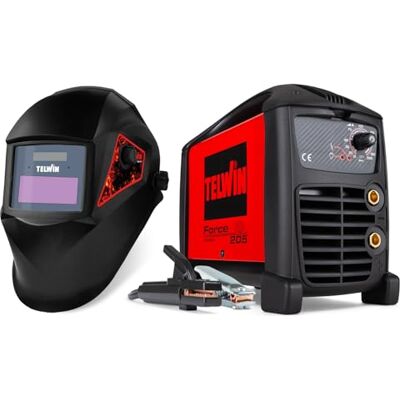 Telwin Force 205 MMA Inverter elektrode lasapparaat met accessoires en Tribe 9-13 lasmasker, 200 A Telwin Force 205 MMA Inverter elektrode lasapparaat met accessoires en Tribe 9-13 lasmasker, 200 A