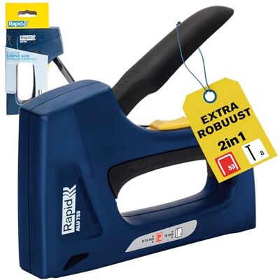 Rapid handtacker ALU753 van aluminium voor No. 53 nieten & Brads No. 8 Voor hout & stoffen; No. 53 (6-14 mm); Brads No. 8 (15 mm); robuust aluminium behuizing; 2-standen-slagkrachtregeling Rapid handtacker ALU753 van aluminium voor No. 53 nieten & Brads No. 8 Voor hout & stoffen; No. 53 (6-14 mm); Brads No. 8 (15 mm); robuust aluminium behuizing; 2-standen-slagkrachtregeling