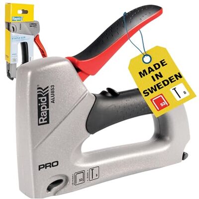 Rapid handtacker ALU853 van aluminium voor No. 53 nieten & Brads No. 8 Voor hout & stoffen; No. 53 (6-14 mm); Brads No. 8 (15 mm); robuust aluminium behuizing; 2-standen-slagkrachtregeling Rapid handtacker ALU853 van aluminium voor No. 53 nieten & Brads No. 8 Voor hout & stoffen; No. 53 (6-14 mm); Brads No. 8 (15 mm); robuust aluminium behuizing; 2-standen-slagkrachtregeling