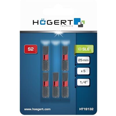 Högert TECHNIK SL 6 slagvaste schroefbits 25 mm – 5-delige set – platte bits van S2-staal – 1/4 inch zeskant – hoge belastbaarheid – voor slagschroevendraaiers en accuschroevendraaiers Högert TECHNIK SL 6 slagvaste schroefbits 25 mm – 5-delige set – platte bits van S2-staal – 1/4 inch zeskant – hoge belastbaarheid – voor slagschroevendraaiers en accuschroevendraaiers