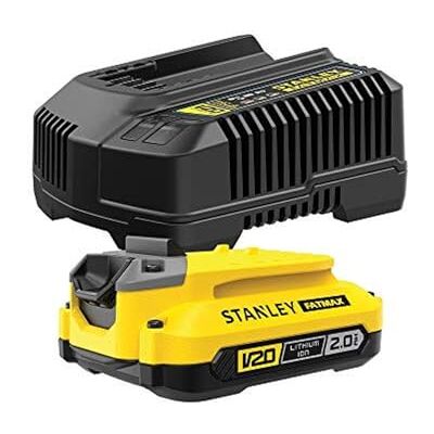 Fatmax SFMCB121D1 QW oplader V20 Li-Ion, 18 V, 2 A en V20 lithium-ion-adapter voor Stanley Fatmax 18 V gereedschappen en 1 V20 Li-ion accu 18 V 2 Ah Fatmax SFMCB121D1 QW oplader V20 Li-Ion, 18 V, 2 A en V20 lithium-ion-adapter voor Stanley Fatmax 18 V gereedschappen en 1 V20 Li-ion accu 18 V 2 Ah
