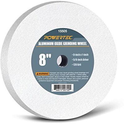 POWERTEC 15505 Slijpschijven voor banken en voetstukken, 20 cm x 3 cm, 5/8 prieel, 120 korrel wit aluminiumoxide slijpschijf voor slijpen en slijpen van snijgereedschap, 1 PK POWERTEC 15505 Slijpschijven voor banken en voetstukken, 20 cm x 3 cm, 5/8 prieel, 120 korrel wit aluminiumoxide slijpschijf voor slijpen en slijpen van snijgereedschap, 1 PK
