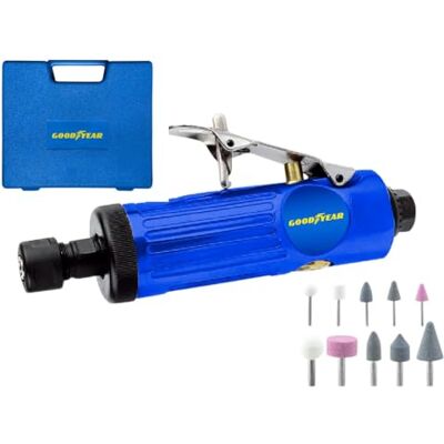 Goodyear Pneumatische rechte slijper, accessoires voor compressor, professioneel, 22.000 rpm, 1/4 inch en 1/8 inch, aluminiumlegering, set van 10 slijpstenen, 2 boorhouders en accessoires inbegrepen Goodyear Pneumatische rechte slijper, accessoires voor compressor, professioneel, 22.000 rpm, 1/4 inch en 1/8 inch, aluminiumlegering, set van 10 slijpstenen, 2 boorhouders en accessoires inbegrepen