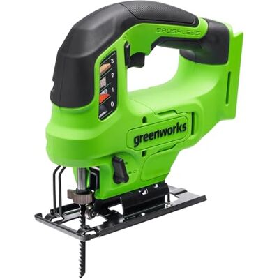Greenworks 24V snoerloze borstelloze decoupeerzaag, 3000 slagen per minuut, verstelbare verstekhoek tot 45°, 4 pendelstanden, LED-licht, stofafzuigaansluiting, ZONDER 24V accu en oplader JS24L01-01 Greenworks 24V snoerloze borstelloze decoupeerzaag, 3000 slagen per minuut, verstelbare verstekhoek tot 45°, 4 pendelstanden, LED-licht, stofafzuigaansluiting, ZONDER 24V accu en oplader JS24L01-01