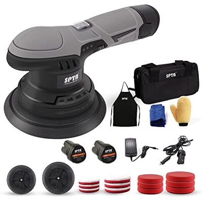 SPTA LD601EU Accuwasmachine, 125 mm, 150 mm, dual action polijstmachine, polijstmachine met 6 standen, verwisselbare accu's 12 V, 2 x polijstschijven, 6 x polijstspons, 6 x polijstpads voor het waxen SPTA LD601EU Accuwasmachine, 125 mm, 150 mm, dual action polijstmachine, polijstmachine met 6 standen, verwisselbare accu's 12 V, 2 x polijstschijven, 6 x polijstspons, 6 x polijstpads voor het waxen