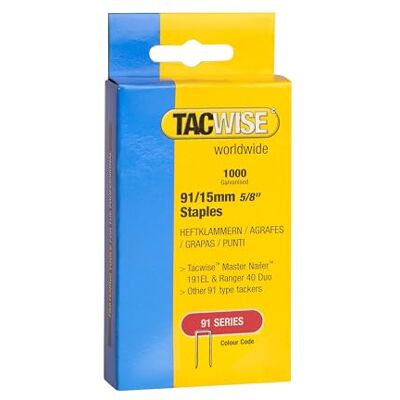 TACWISE 0283 Type 91/15 mm Verzinkte Smalle Kroon Nieten, 1000 Stuks Precisiesnede, Populair voor hout-aan-Hout Toepassingen TACWISE 0283 Type 91/15 mm Verzinkte Smalle Kroon Nieten, 1000 Stuks Precisiesnede, Populair voor hout-aan-Hout Toepassingen