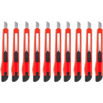 Kippen 1138K10 verpakking met 10 zelfborgende kunststof cutters met standaard afbreekmes, 9 mm. Kippen 1138K10 verpakking met 10 zelfborgende kunststof cutters met standaard afbreekmes, 9 mm.