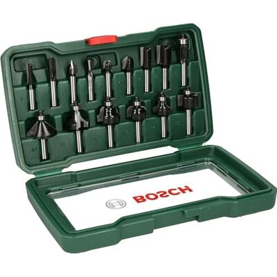 Bosch 15-delige hardmetalen frezenset (voor hout, schacht-Ø 8 mm, accessoire bovenfrees) Bosch 15-delige hardmetalen frezenset (voor hout, schacht-Ø 8 mm, accessoire bovenfrees)