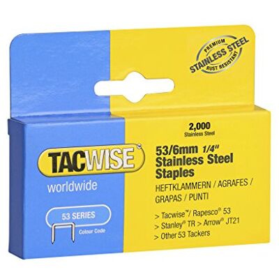 TACWISE 1268 Type 53/6 mm Roestvaststalen Nieten, 2000 Stuks Robuuste en dunne punten TACWISE 1268 Type 53/6 mm Roestvaststalen Nieten, 2000 Stuks Robuuste en dunne punten