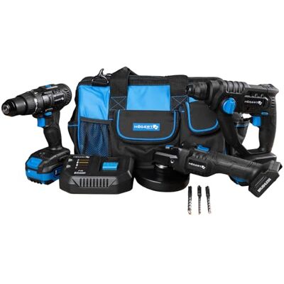 Högert TECHNIK Accu-elektrisch gereedschap set 18 V slagschroevendraaier boorhamer SDS+ haakse slijper 125 mm 2 x 4 Ah acculader 4 A Högert TECHNIK Accu-elektrisch gereedschap set 18 V slagschroevendraaier boorhamer SDS+ haakse slijper 125 mm 2 x 4 Ah acculader 4 A
