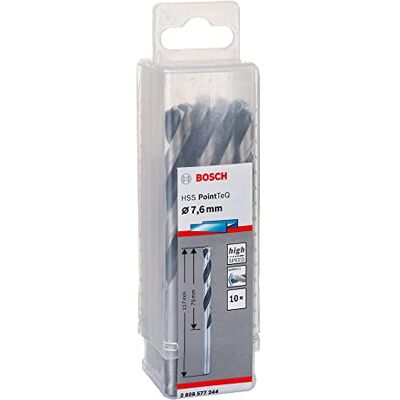 Bosch Professional 10 Stuks HSS Spiraalboor PointTeQ (voor metaal, 7,6 x 75 x 117 mm, accessoire boor-/schroefmachine) Bosch Professional 10 Stuks HSS Spiraalboor PointTeQ (voor metaal, 7,6 x 75 x 117 mm, accessoire boor-/schroefmachine)