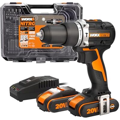 WORX NITRO WX352.4 Accu-klopboormachine 20V, borstelloze motor, 60Nm, variabele toerentalregeling, LED-licht (incl. 75 stuks bits-set, 2 stuks 2,0 Ah PowerShare batterijen meegeleverd) WORX NITRO WX352.4 Accu-klopboormachine 20V, borstelloze motor, 60Nm, variabele toerentalregeling, LED-licht (incl. 75 stuks bits-set, 2 stuks 2,0 Ah PowerShare batterijen meegeleverd)