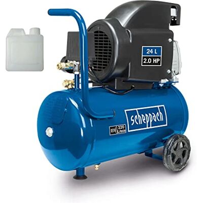 Scheppach HC26 Persluchtcompressor 220 l/min aanzuigvermogen 24 l ketel 1500 W 8 bar werkdruk oliegesmeerd en lang lief met handvat en rijinrichting incl. compressorolie Scheppach HC26 Persluchtcompressor 220 l/min aanzuigvermogen 24 l ketel 1500 W 8 bar werkdruk oliegesmeerd en lang lief met handvat en rijinrichting incl. compressorolie