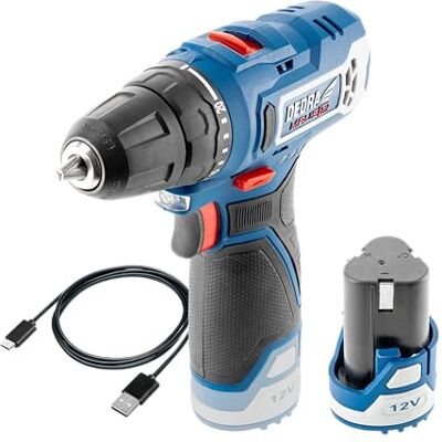 Dedra MAUS accuschroevendraaierset, elektrisch gereedschapset: 12V accuboormachine/schroevendraaier 7330, 32 Nm, 2 Ah accu 7320 en USB-C laadkabel 7300 Dedra MAUS accuschroevendraaierset, elektrisch gereedschapset: 12V accuboormachine/schroevendraaier 7330, 32 Nm, 2 Ah accu 7320 en USB-C laadkabel 7300
