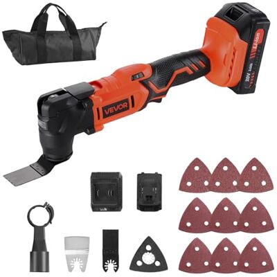 VEVOR Accu multifunctioneel gereedschap, 20 V oscillatiegereedschap met 6 variabele snelheden van 8500-17000 OPM, 3,2° oscillatiehoek, 2,0 Ah accupack & oplader, 12-delig zaagaccessoires & led VEVOR Accu multifunctioneel gereedschap, 20 V oscillatiegereedschap met 6 variabele snelheden van 8500-17000 OPM, 3,2° oscillatiehoek, 2,0 Ah accupack & oplader, 12-delig zaagaccessoires & led