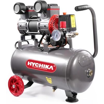 HYCHIKA BETTER TOOLS FOR BETTER LIFE HYCHIKA Luchtcompressor, Stille draagbare compressor 8 bar, 24 l, Olievrij, 1100 W max., 24 liter luchtcompressor voor auto's, Verfspuiten, Regelbare uitlaatdruk HYCHIKA BETTER TOOLS FOR BETTER LIFE HYCHIKA Luchtcompressor, Stille draagbare compressor 8 bar, 24 l, Olievrij, 1100 W max., 24 liter luchtcompressor voor auto's, Verfspuiten, Regelbare uitlaatdruk