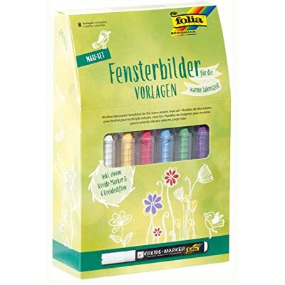 folia 39219 Maxi-set raamafbeeldingen voor het warme seizoen, incl. 8 schildersjablonen, 1 krijtmarker en 6 krijtstiften folia 39219 Maxi-set raamafbeeldingen voor het warme seizoen, incl. 8 schildersjablonen, 1 krijtmarker en 6 krijtstiften