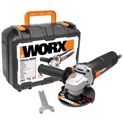 WORX WX718 Haakse slijper, 900 W, compact schuurapparaat met verstelbare handgreep en trillingsvrije extra handgreep voor het slijpen en snijden, schijfdiameter 125 mm, stationair toerental 12000/m WORX WX718 Haakse slijper, 900 W, compact schuurapparaat met verstelbare handgreep en trillingsvrije extra handgreep voor het slijpen en snijden, schijfdiameter 125 mm, stationair toerental 12000/m