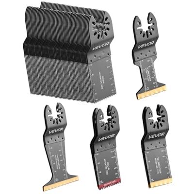 VEVOR Oscillerende gereedschapsmessenset met 60 universele messen voor multifunctioneel gereedschap, met snelontgrendeling, 5 soorten voor hout, kunststof en zacht metaal, compatibel met Dewalt, Ryobi VEVOR Oscillerende gereedschapsmessenset met 60 universele messen voor multifunctioneel gereedschap, met snelontgrendeling, 5 soorten voor hout, kunststof en zacht metaal, compatibel met Dewalt, Ryobi