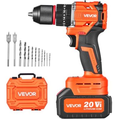 VEVOR Draadloze klopboormachine, 20 V, borstelloze klopboormachine Boormachine voor hout en metaal, boorhouder metaal 12,7 mm, 30.000 BPM, accu 4000 mAh, met boorset, gereedschapskoffer VEVOR Draadloze klopboormachine, 20 V, borstelloze klopboormachine Boormachine voor hout en metaal, boorhouder metaal 12,7 mm, 30.000 BPM, accu 4000 mAh, met boorset, gereedschapskoffer