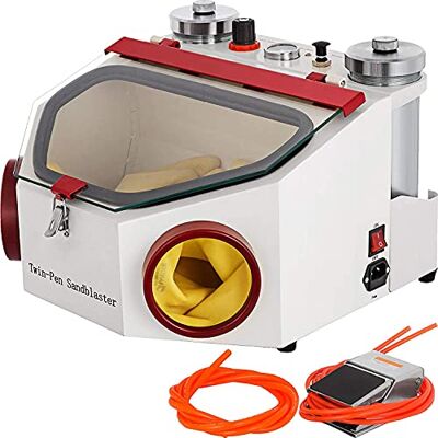 VEVOR Zandstraalapparaat voor tandtechniek, 220 V/60 Hz, met 2 pennen van metaal en keramiek, zandstraalmachine met led en groot kijkvenster voor porselein, sieraden VEVOR Zandstraalapparaat voor tandtechniek, 220 V/60 Hz, met 2 pennen van metaal en keramiek, zandstraalmachine met led en groot kijkvenster voor porselein, sieraden