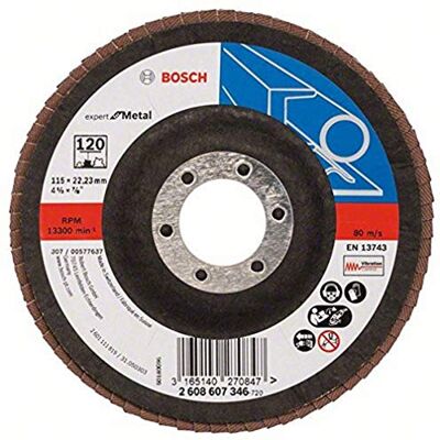 Bosch Professional 2608607346 Flap Discs 115x22 G120, Zwart/Bruin Bosch Professional 2608607346 Flap Discs 115x22 G120, Zwart/Bruin