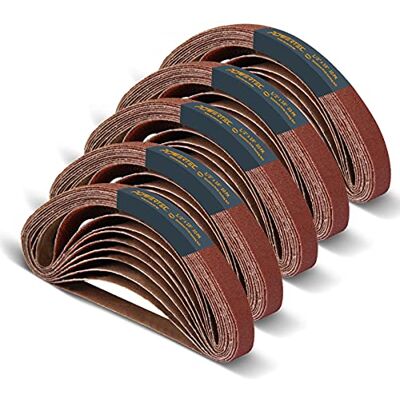 POWERTEC 40182-1 1/2 x 18 inch schuurbanden assortiment aluminiumoxide schuurbanden, 10 stuks van 40, 80, 120, 180, 240 korrels, premium schuurpapier voor draagbare bandschuurmachine, verpakking van POWERTEC 40182-1 1/2 x 18 inch schuurbanden assortiment aluminiumoxide schuurbanden, 10 stuks van 40, 80, 120, 180, 240 korrels, premium schuurpapier voor draagbare bandschuurmachine, verpakking van