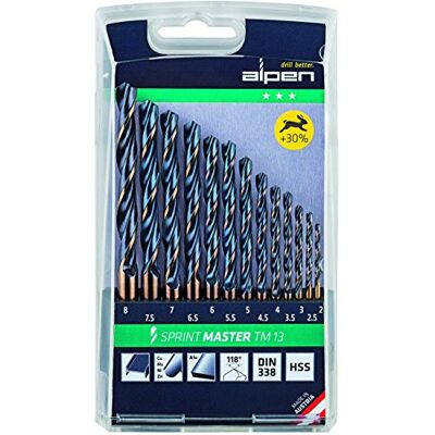 Alpen Sprint Master TM 13 0000811102100 Sprint Master TM 13 0000811102100 Boor-cassettes, 13-delig, Ø 2,00-8,00 mm, universele spiraalboor, hoge elasticiteit, metaalboor, boorassortiment Alpen Sprint Master TM 13 0000811102100 Sprint Master TM 13 0000811102100 Boor-cassettes, 13-delig, Ø 2,00-8,00 mm, universele spiraalboor, hoge elasticiteit, metaalboor, boorassortiment