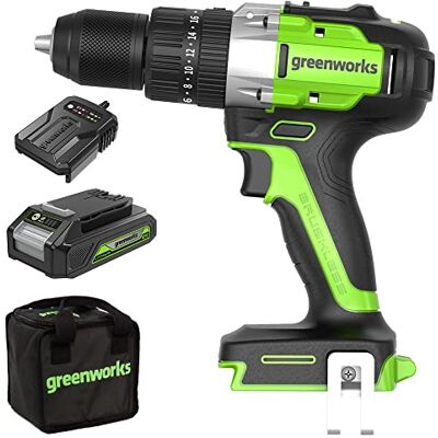 Greenworks GD24DD60K2 Accu Schroefmachine met Borstelloze Motor, 0-1750rpm, 2 Versnellingen, 60Nm Koppel, Draagtas, 24V Accu en Oplader, 3 Jaar Garantie Greenworks GD24DD60K2 Accu Schroefmachine met Borstelloze Motor, 0-1750rpm, 2 Versnellingen, 60Nm Koppel, Draagtas, 24V Accu en Oplader, 3 Jaar Garantie
