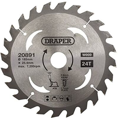 Draper 20891 TCT Cirkelzaagblad voor Hout, 185 x 25.4mm, 24T Draper 20891 TCT Cirkelzaagblad voor Hout, 185 x 25.4mm, 24T
